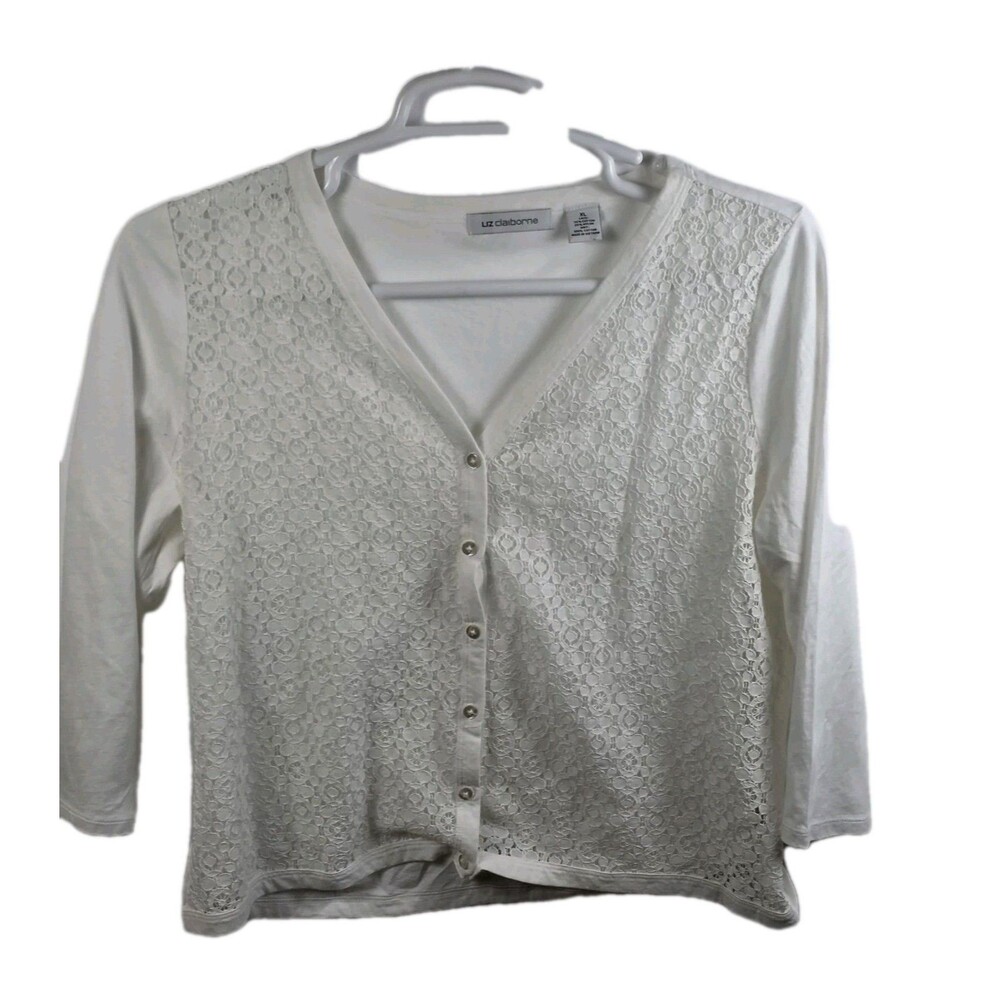 Liz Claiborne White Lace Satin Trim Blouse/Top size XL